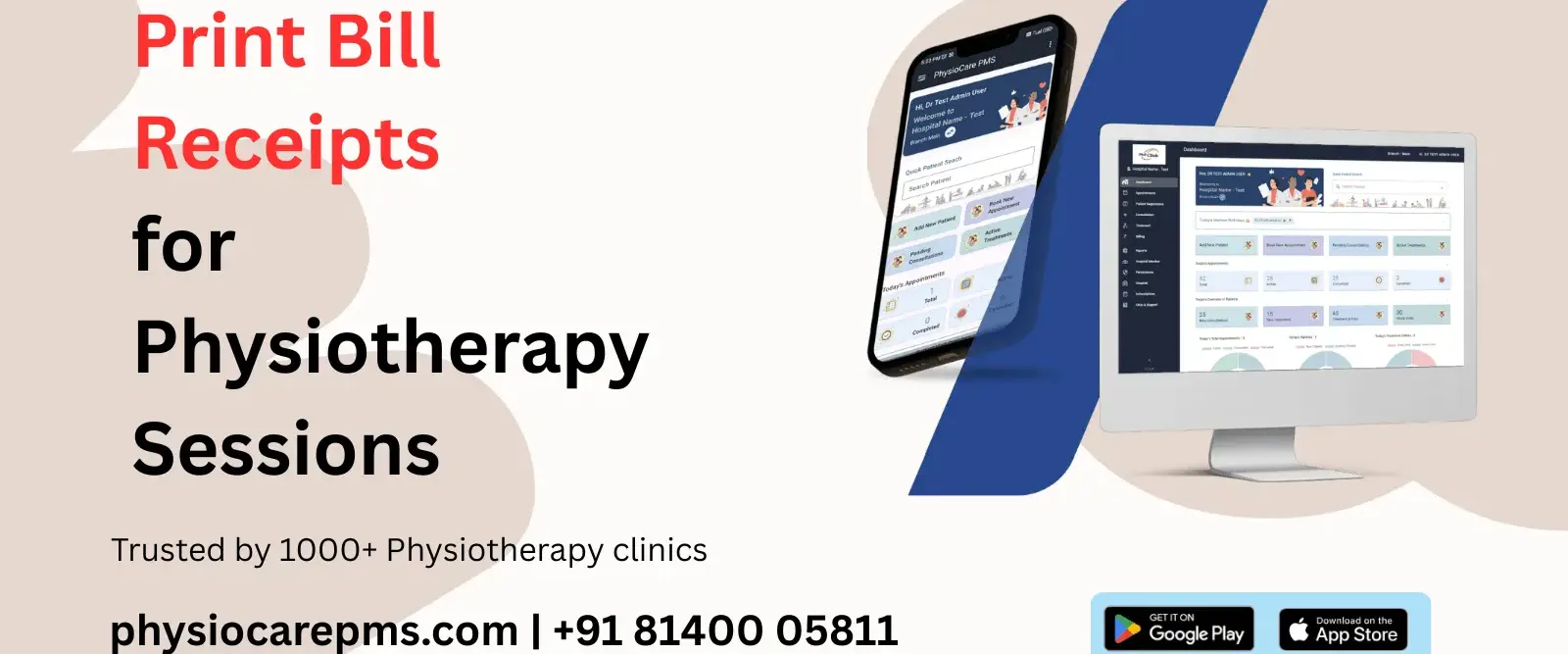 Physiotherapy billing software - print bills and WhatsApp receipts