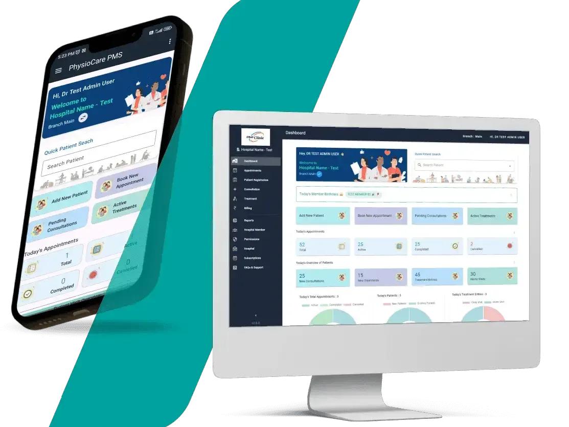 global physiotherapy software dashboard preview for international clinics