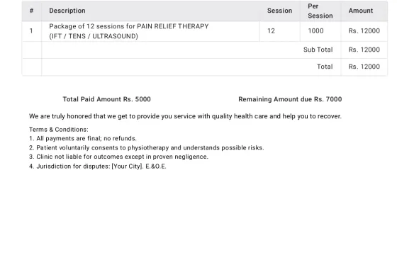 Session-Wise Physiotherapy Invoice