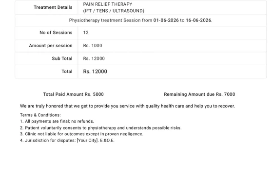 Summary Physiotherapy Bill Format