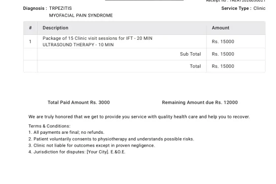Standard Physiotherapy Bill Format