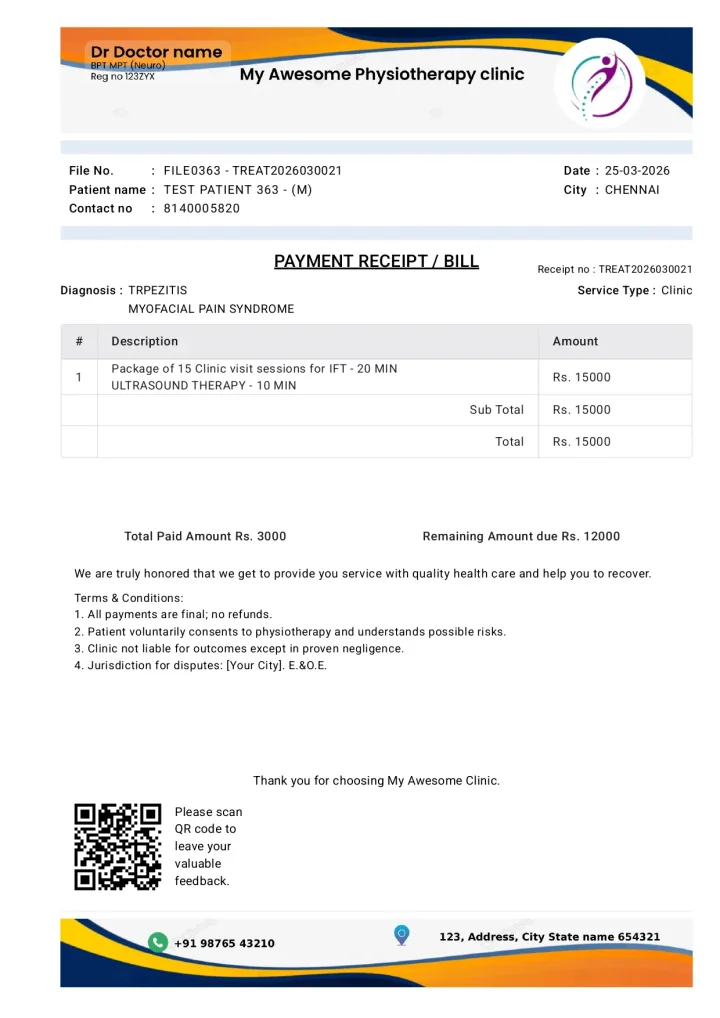 Physiotherapy Bill Format Sample
